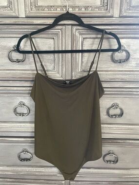 Express Olive Green Spaghetti Strap Cami Bodysuit